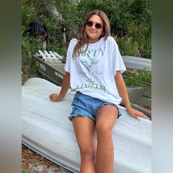 Dirty Martini Social Club Oversized Graphic Tee. White and green. Size S/M. - Picture 1 of 7